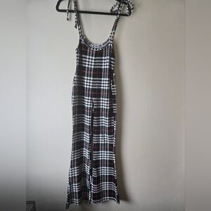 Almost Famous, Plaid Houndstooth Jumpsuit, Flare, Small, Black, Red, White